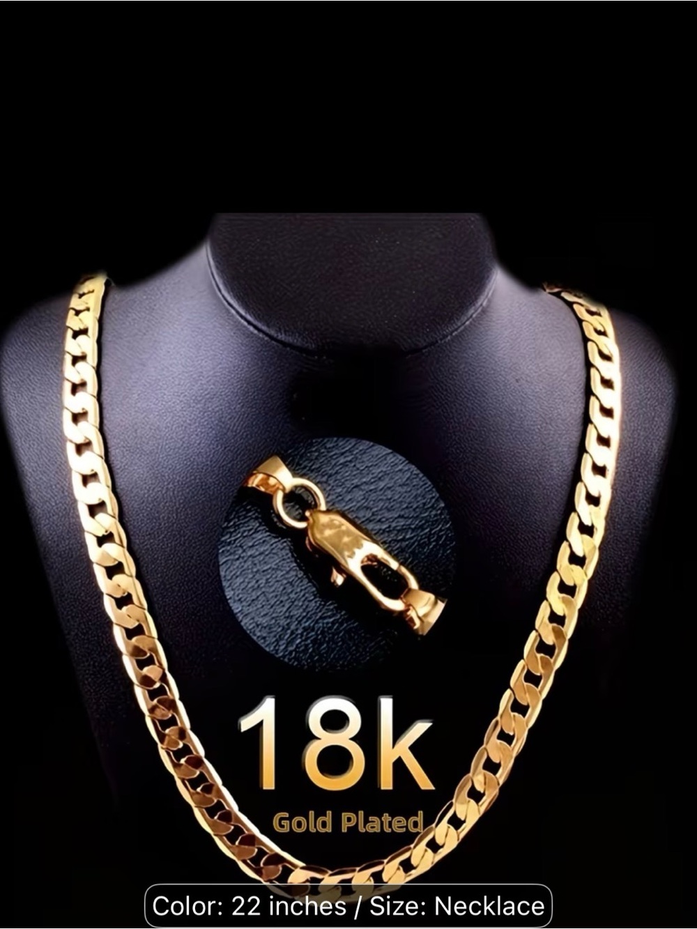 18K Gold Plated, Stainless Cuban Link 22 Inch Heavy Interlocking Rust Resistan